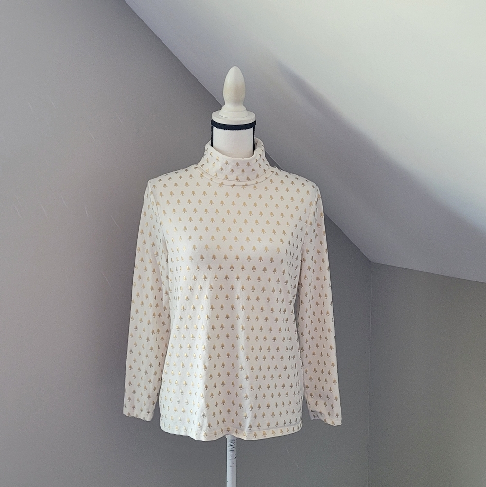 Talbots Petite Turtleneck Mini Evergreens Top